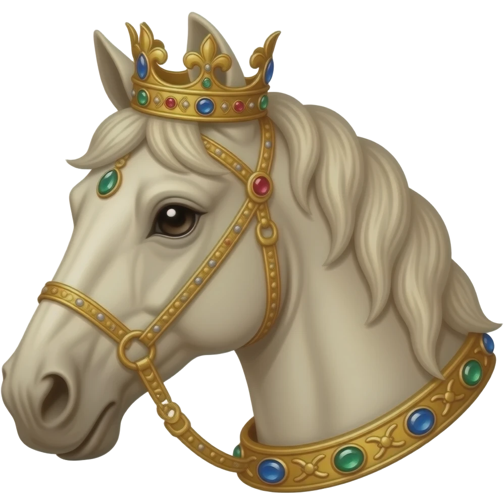 antique-style horse head emoji, wearing a crown of jewels emoji