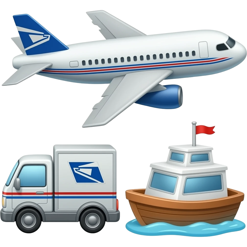 Mail plane, mail truck, mail boat emoji