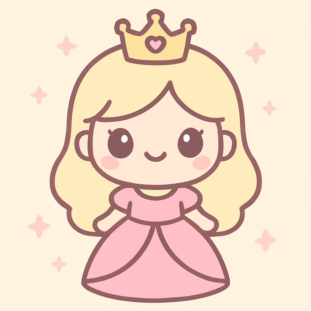 princess character, kawaii style, cute, pastel colors emoji
