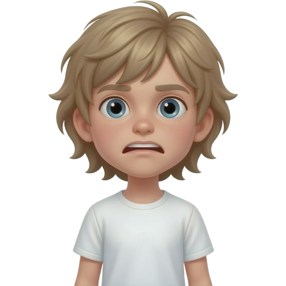 full body super long neck super skinny a short white boy kid with meidonm long dirt blond hair and he has buck teeth and has a stupid exsprsion on he's face emoji