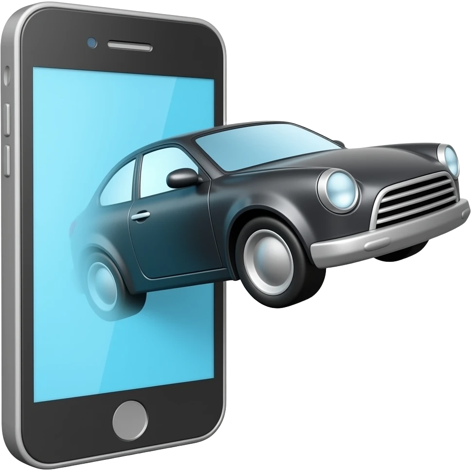 de un celular saliendo un auto de forma diagonal emoji