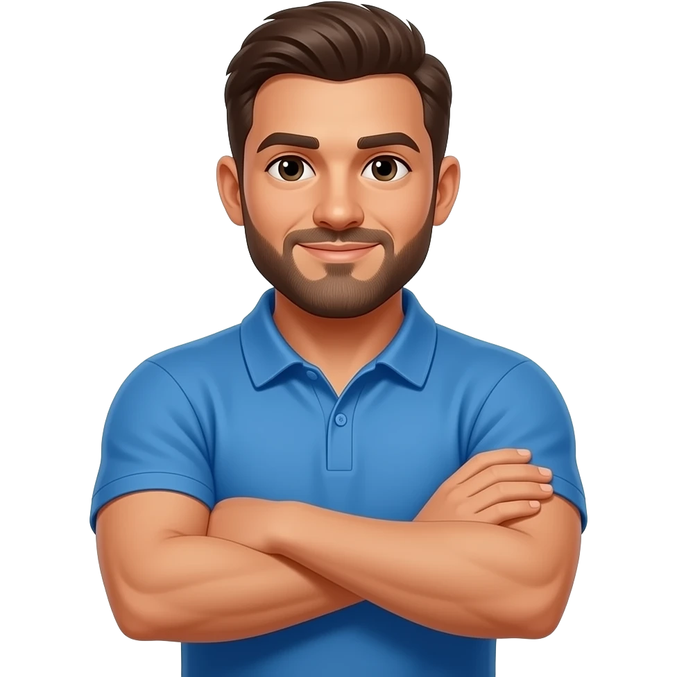 coach in a blue shirt grabbing his arms emoji