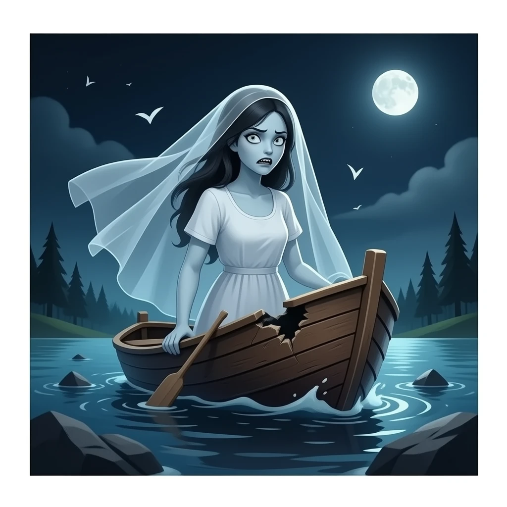 victorian style - a broken boat with a terrifying female apparition around which a transparent veil flutters hovers emoji
