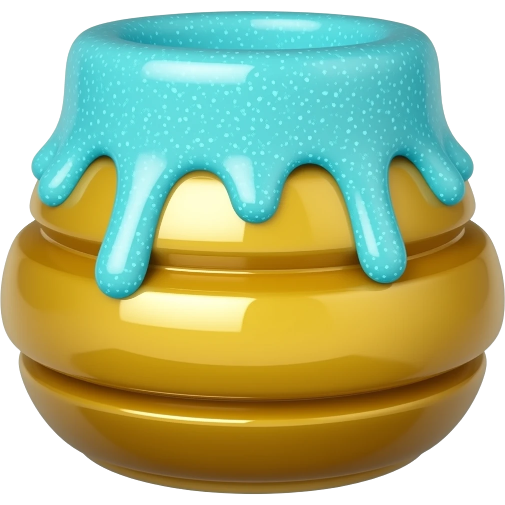 Cyan honeypot with glittery cyan syrup on the top spilling emoji