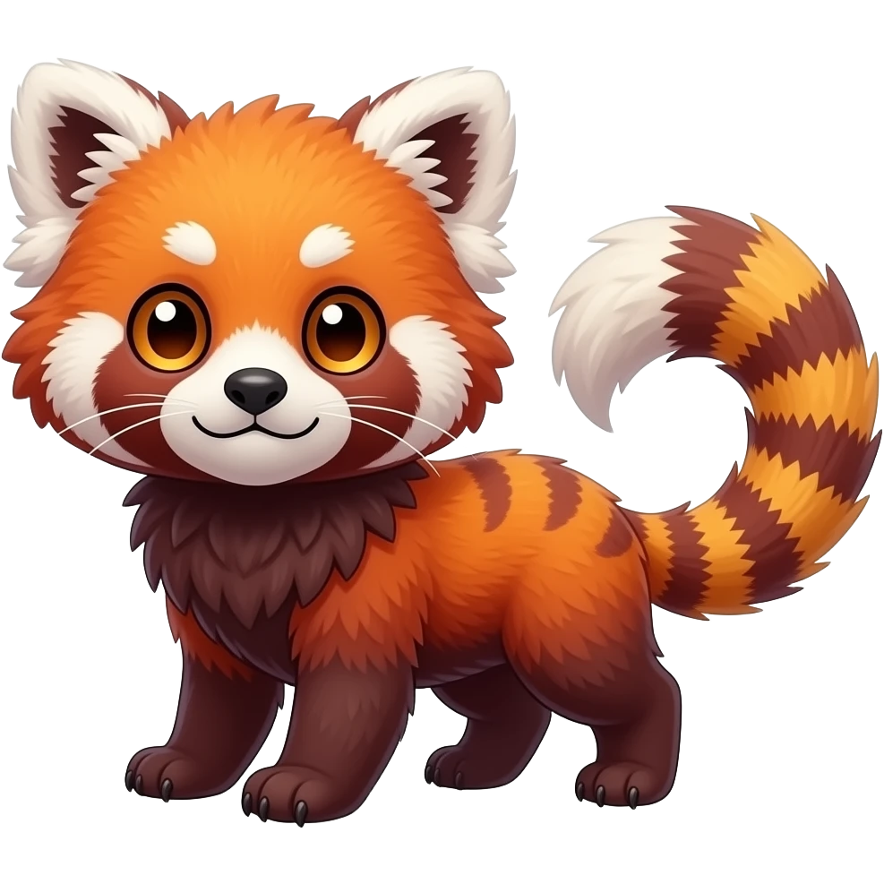 Colorful tropical exotic cute cool beautiful shiny beautiful fantasy-Gryphon-Cacomistle-Trico-Red-Panda-oncilla-animal-Fakémon-hybrid-fursona (full body) emoji