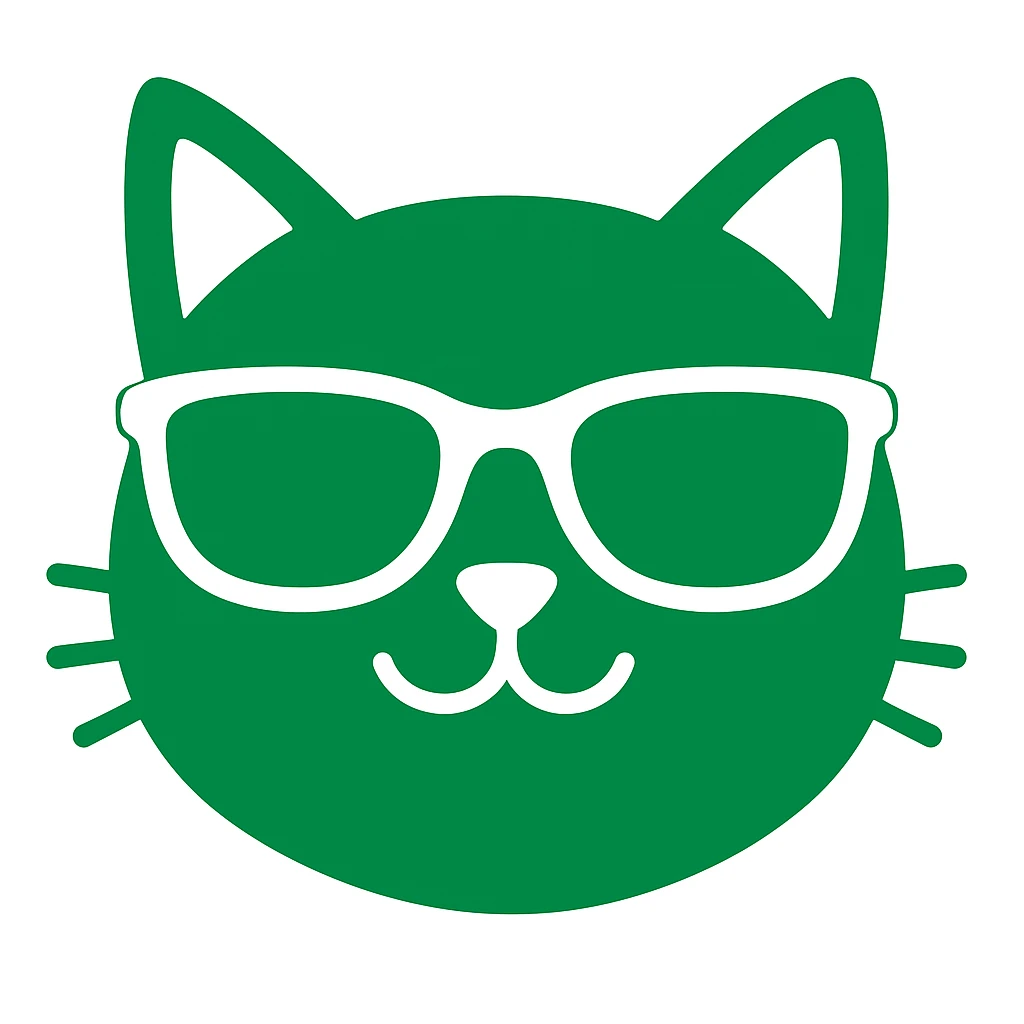 A cat wearing sunglasses in green color emoji