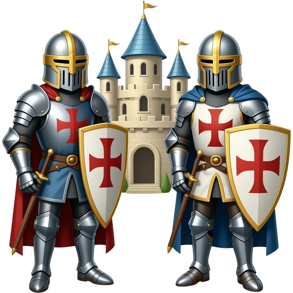 Two templar knights next to a castle emoji