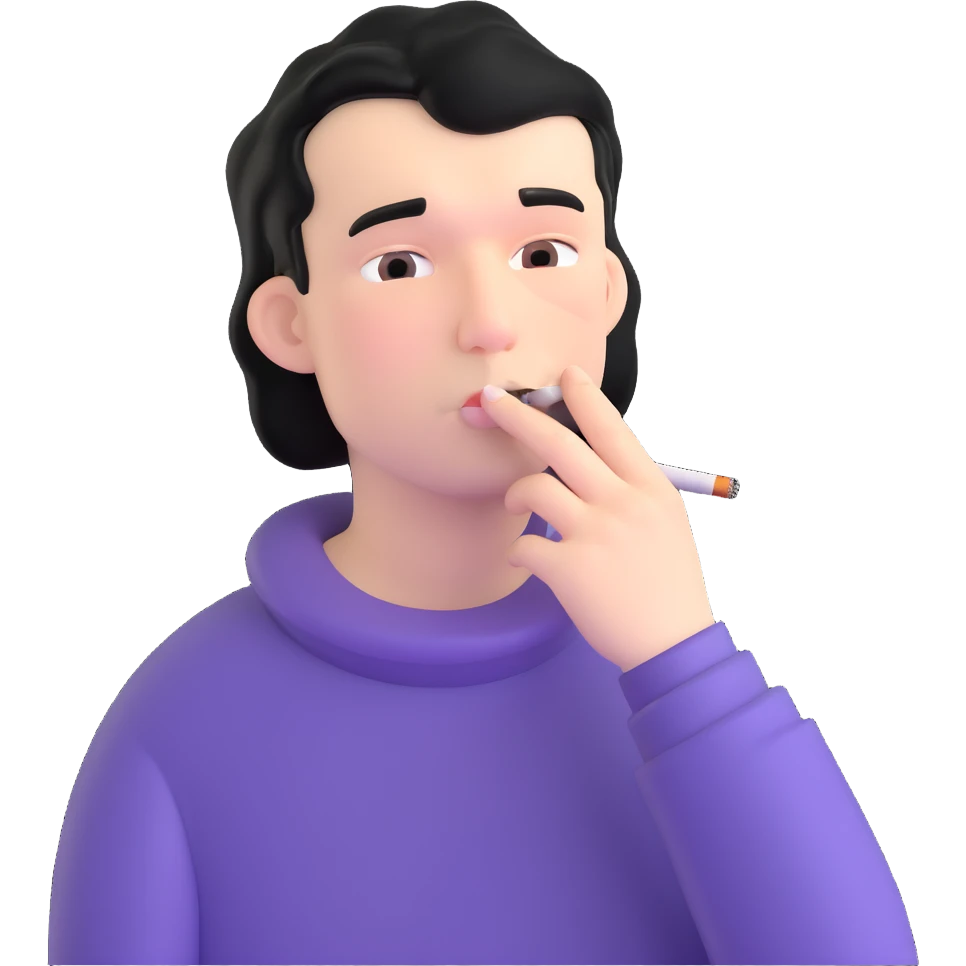 хакиев стоит грустный с сигой во рту черные волосы emoji
