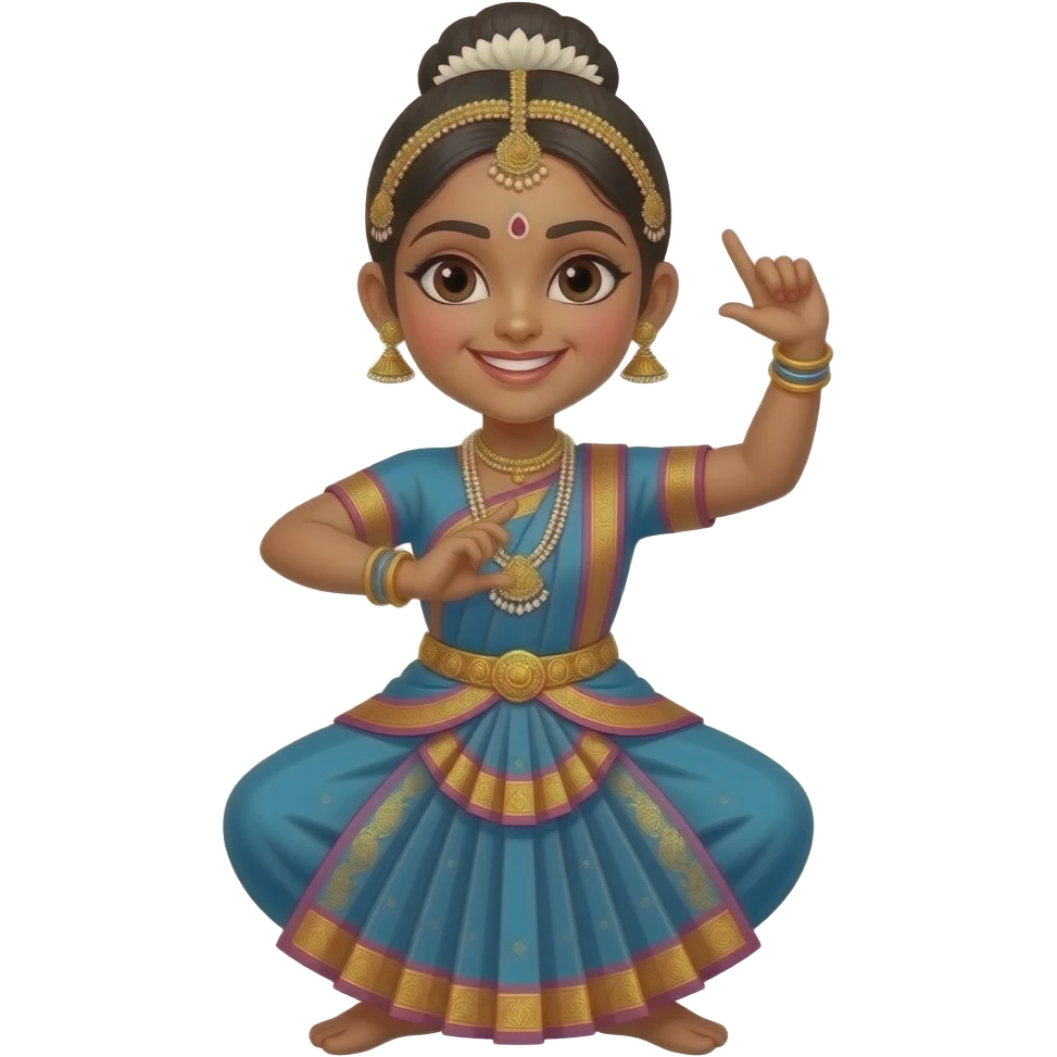 Light teen  brown skin girl in a bharatnataym dress smiling  doing a pose emoji