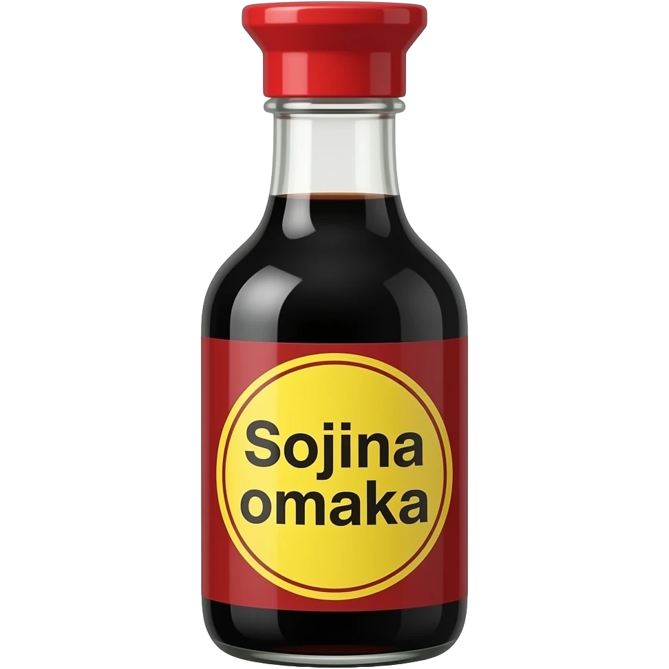 soy sauce emoji with red cap and yellow sticker at the front saying Sojina omaka emoji