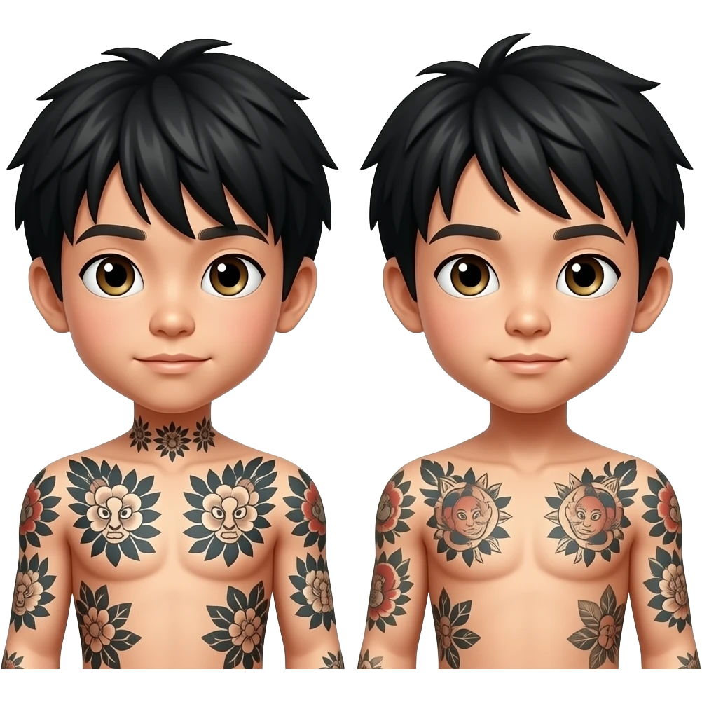 Two Japan yang boys have tattoo emoji