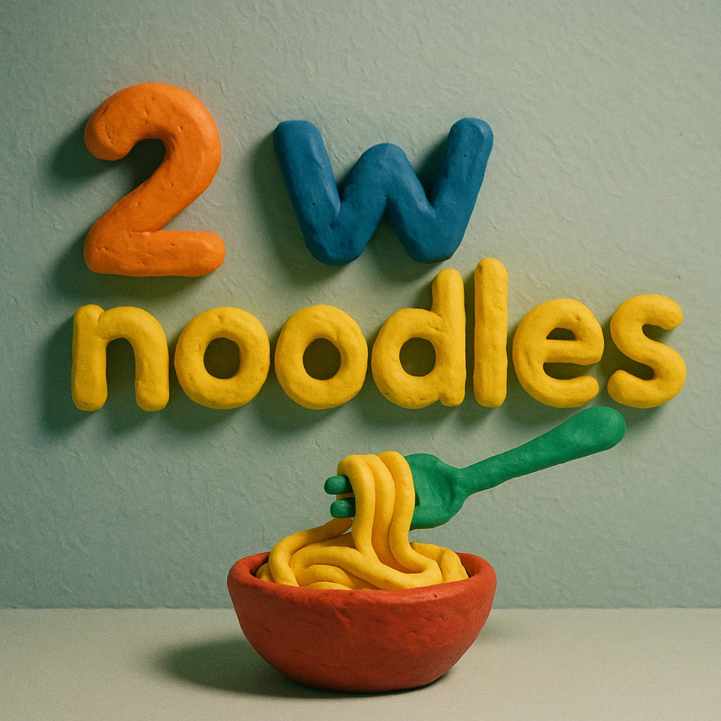 text: 2 w noodles in claymation style emoji