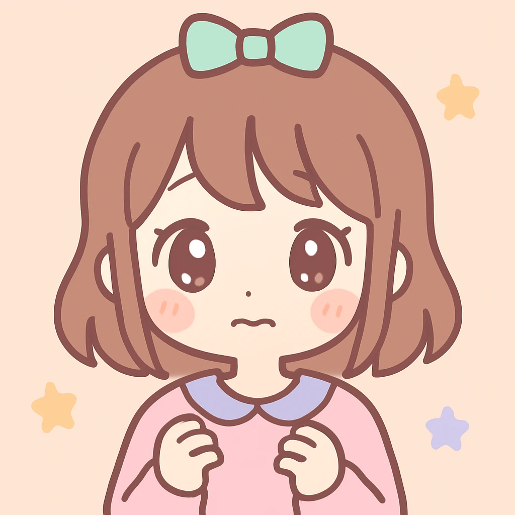 kawaii anime girl with brown hair, nervous expression, pastel colors emoji