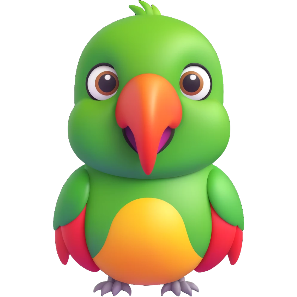animated parrot, bright colors, cheerful expression, 3D emoji style emoji