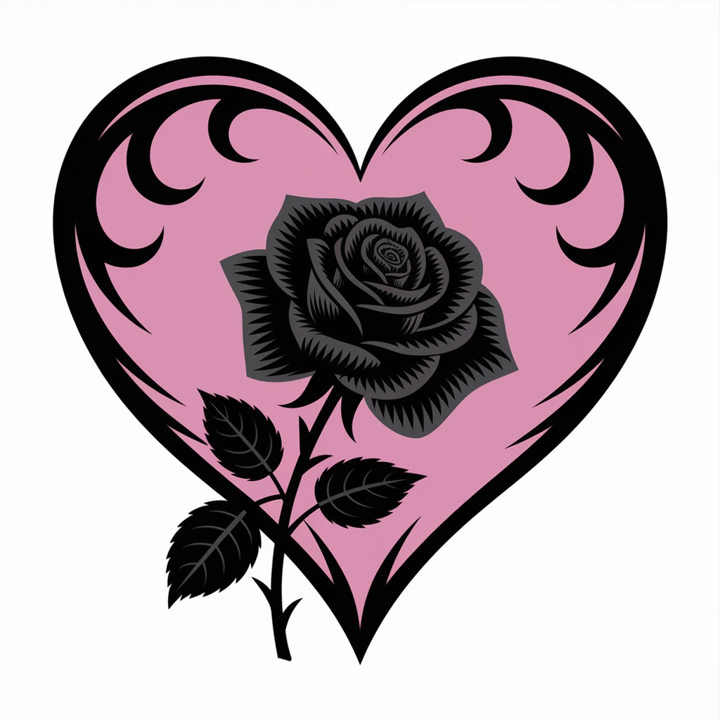 gothic heart with a black rose emoji