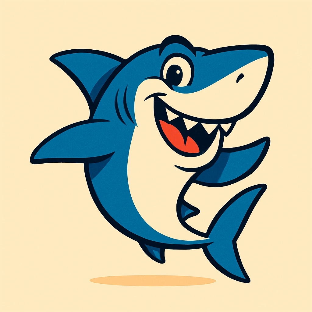 a shark in a playful cartoon style, simple and bold emoji