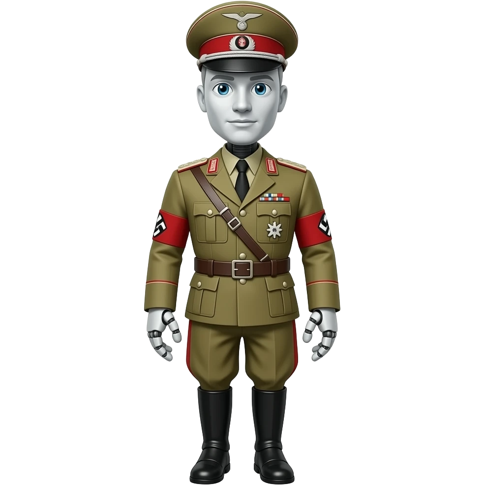 un robot vestito da fascista appeso a testa in giu per i piedi emoji