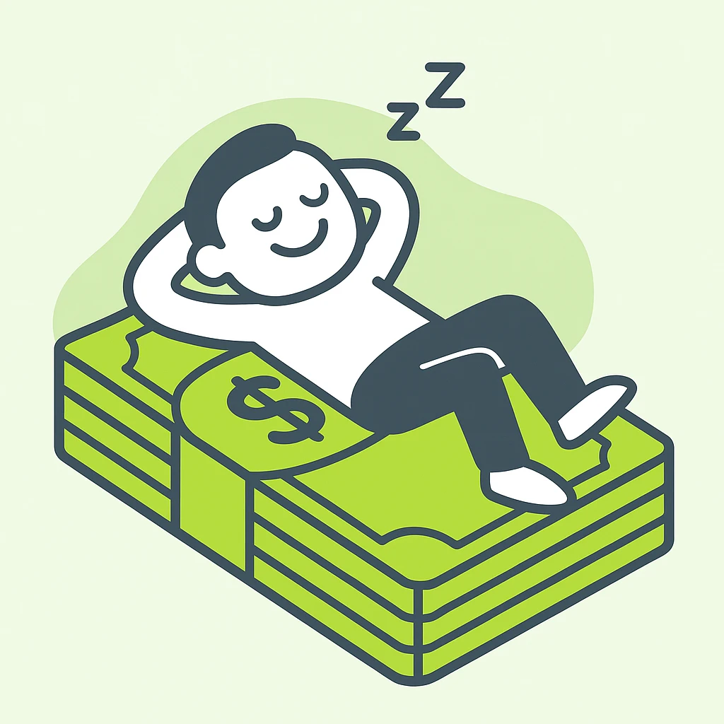 happy person napping on mattress of money emoji