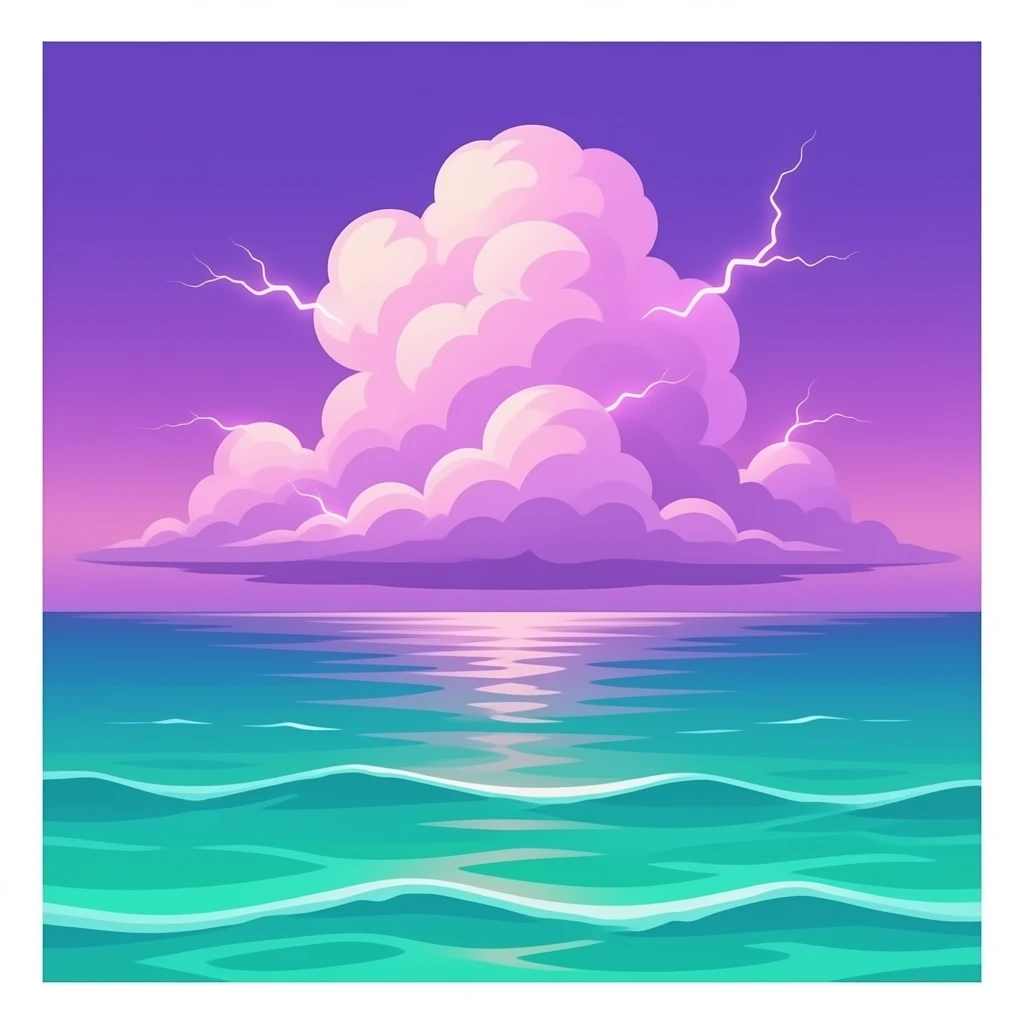 Kelly Green Ocean beneath a Purple Sky with Electric Pink Clouds emoji