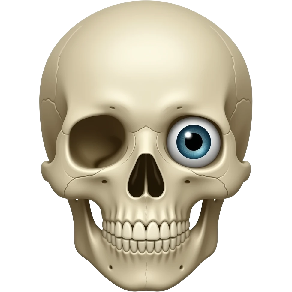 Make a skeleton emoji with one single eye emoji