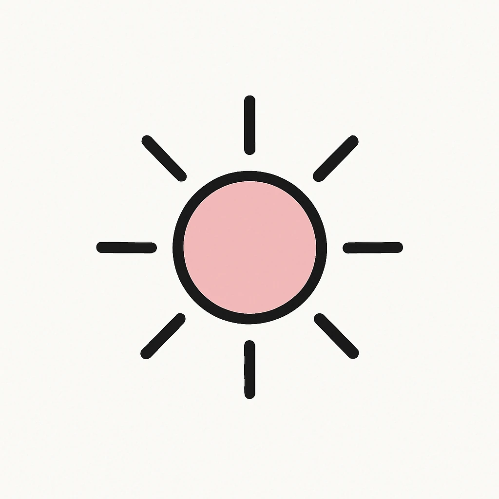 minimal sun icon in pink and black colors on white background, no text emoji