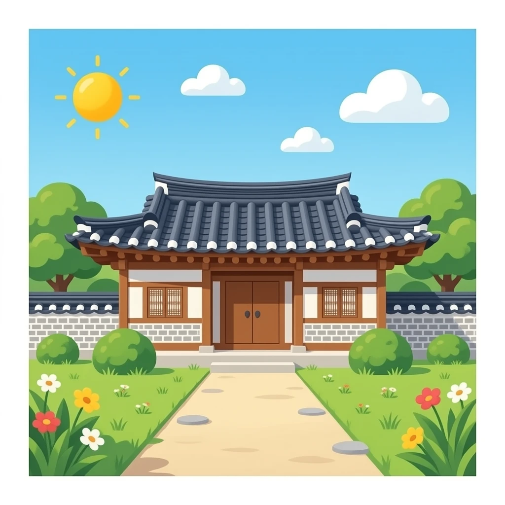 korean traditional house without sky and grass, with a street emoji