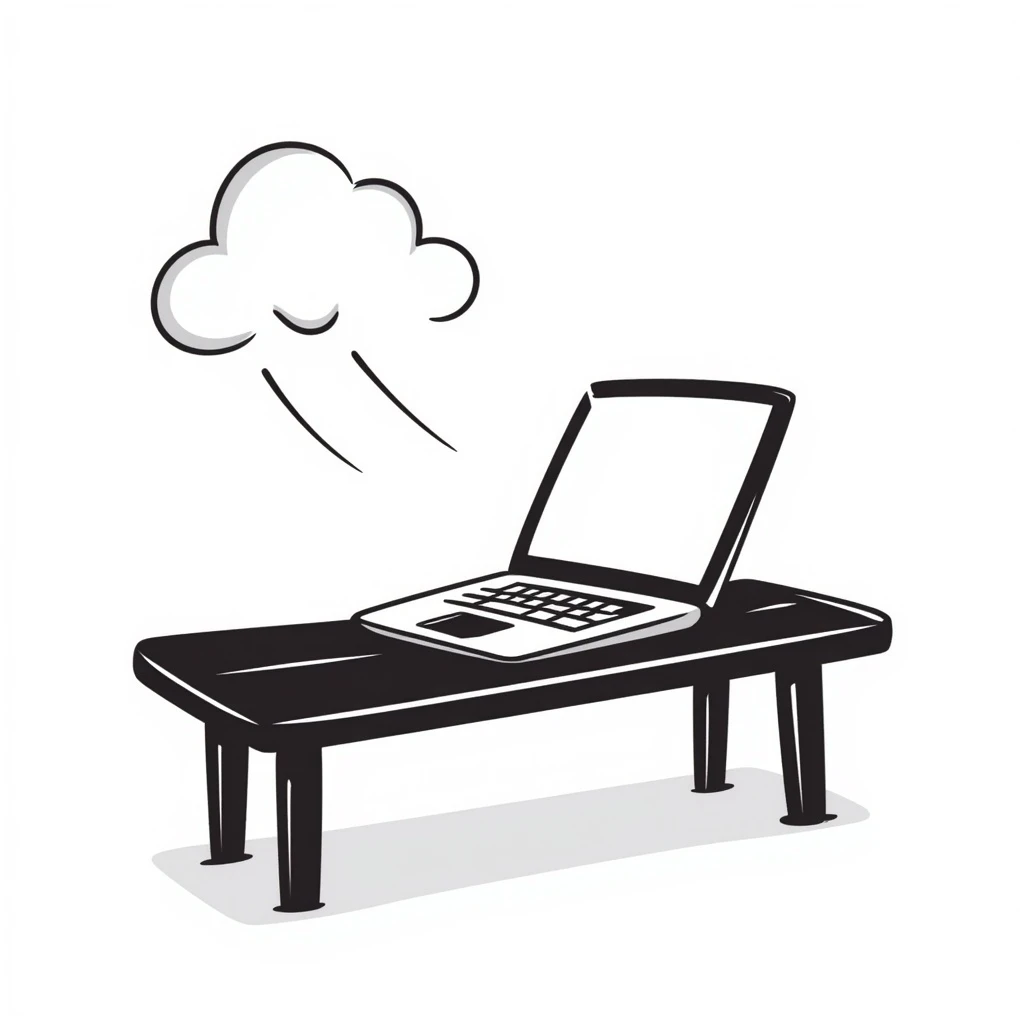 a bench in the sun with a laptop, hand-drawn doodle style emoji