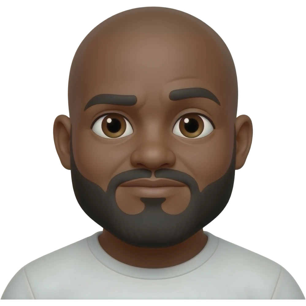 Shrugging chubby African American bearded chunky bald guy with brown skin brown eyes emoji