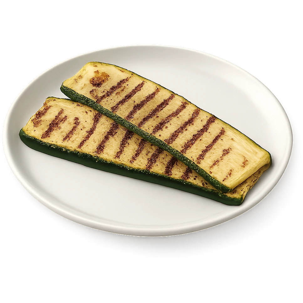 Realistic style plated grilled zucchini, natural details, no background. emoji