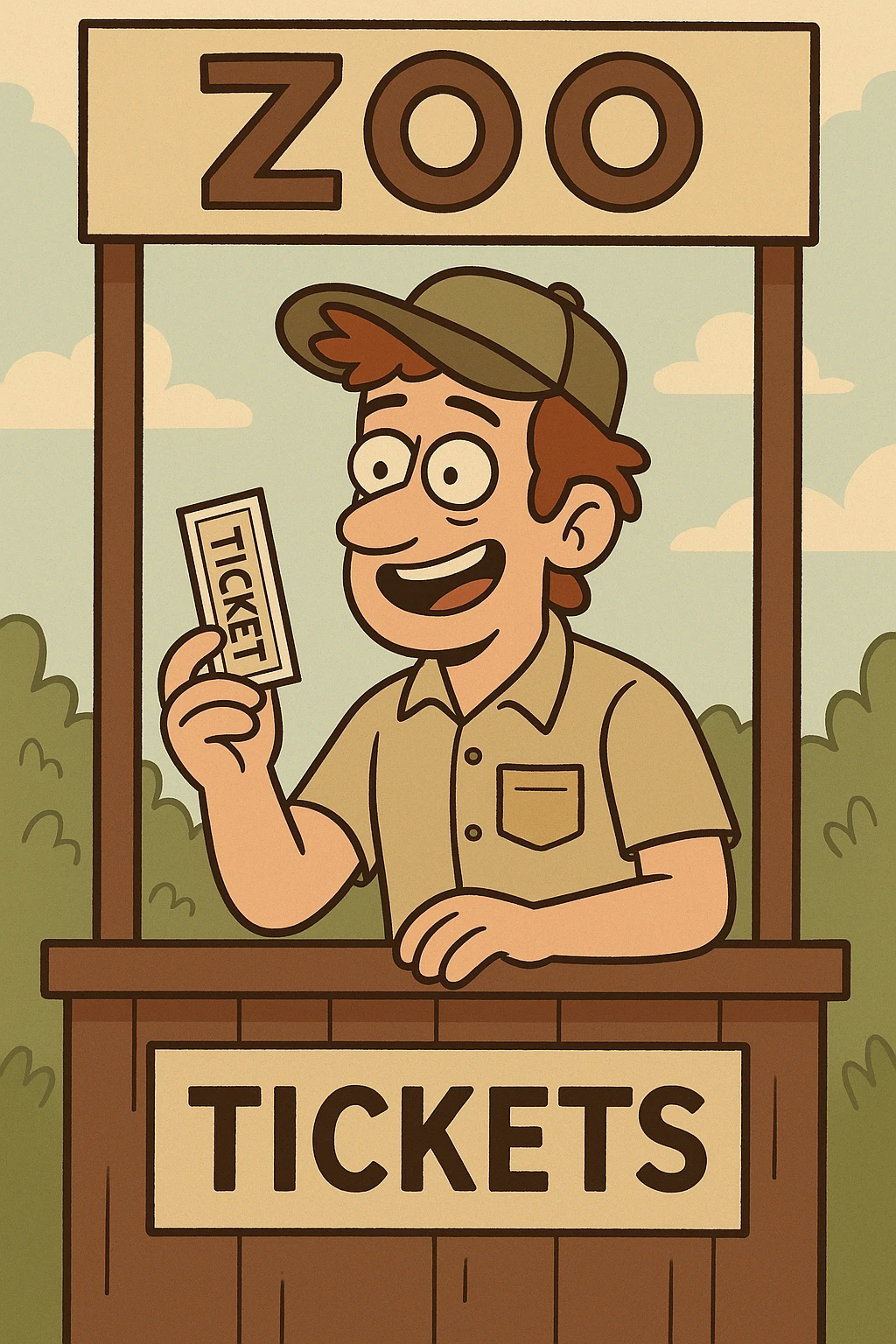 cartoon style of a guy selling tickets at the zoo emoji
