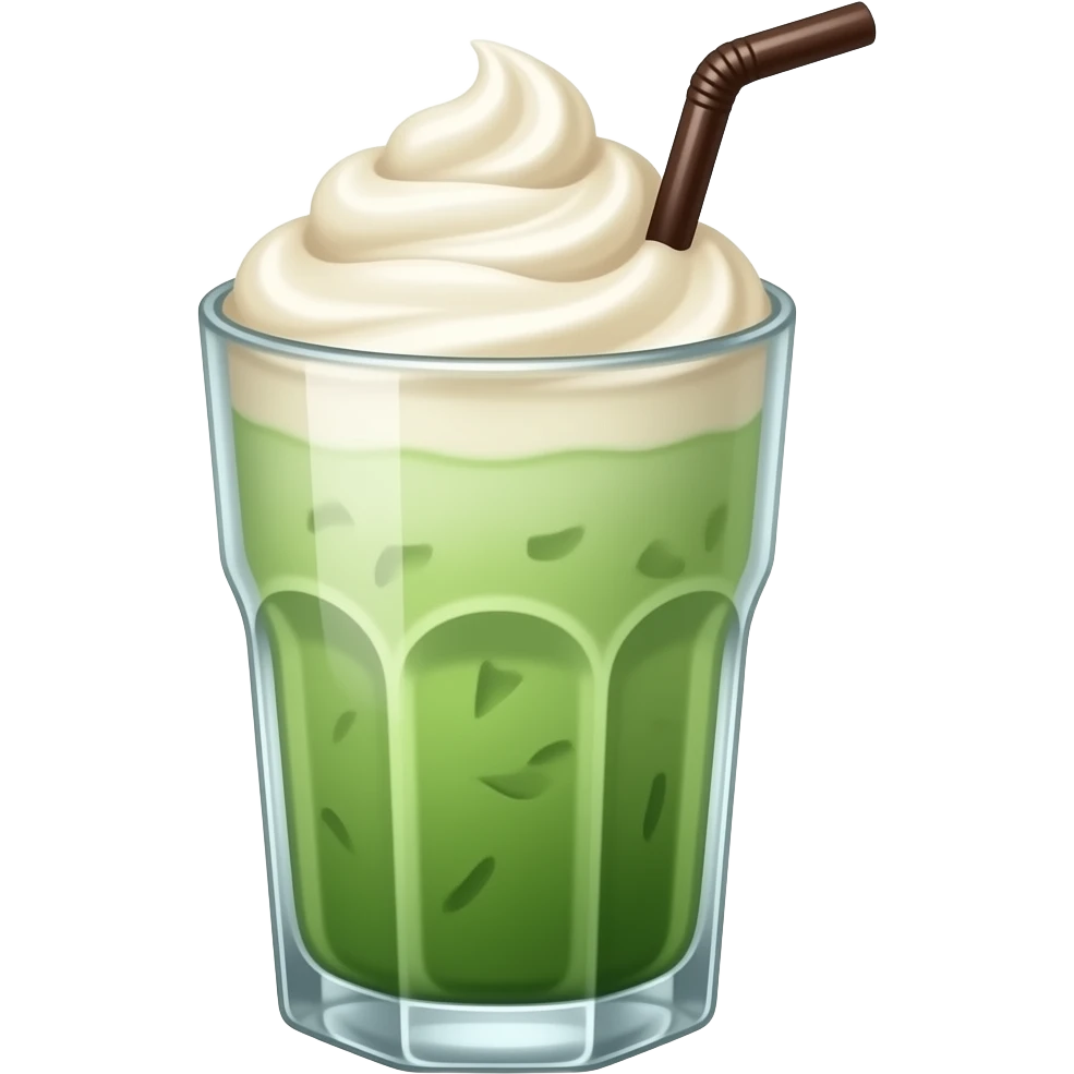 Iced cold matcha latte with vanilla foam emoji