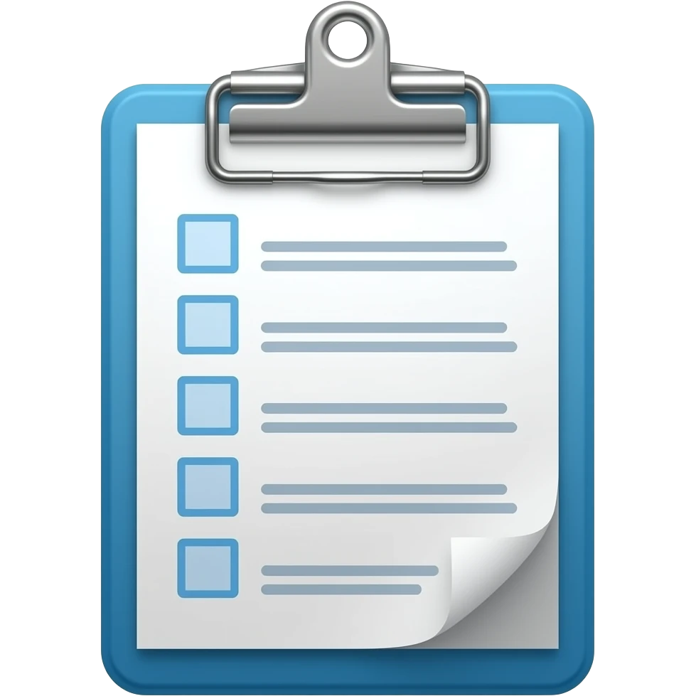 written list in blue clipboard emoji