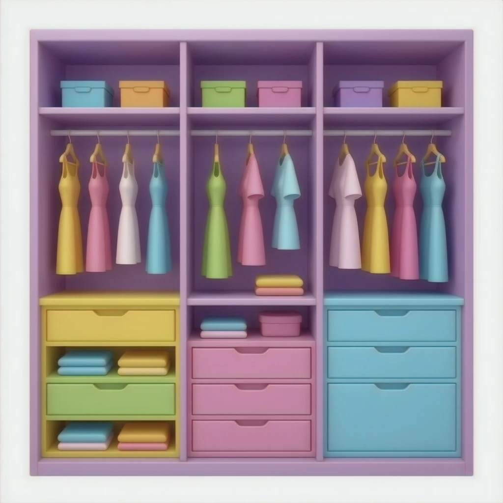 purple yellow green pink blue  walking closet inspired by Barbie colour palette emoji