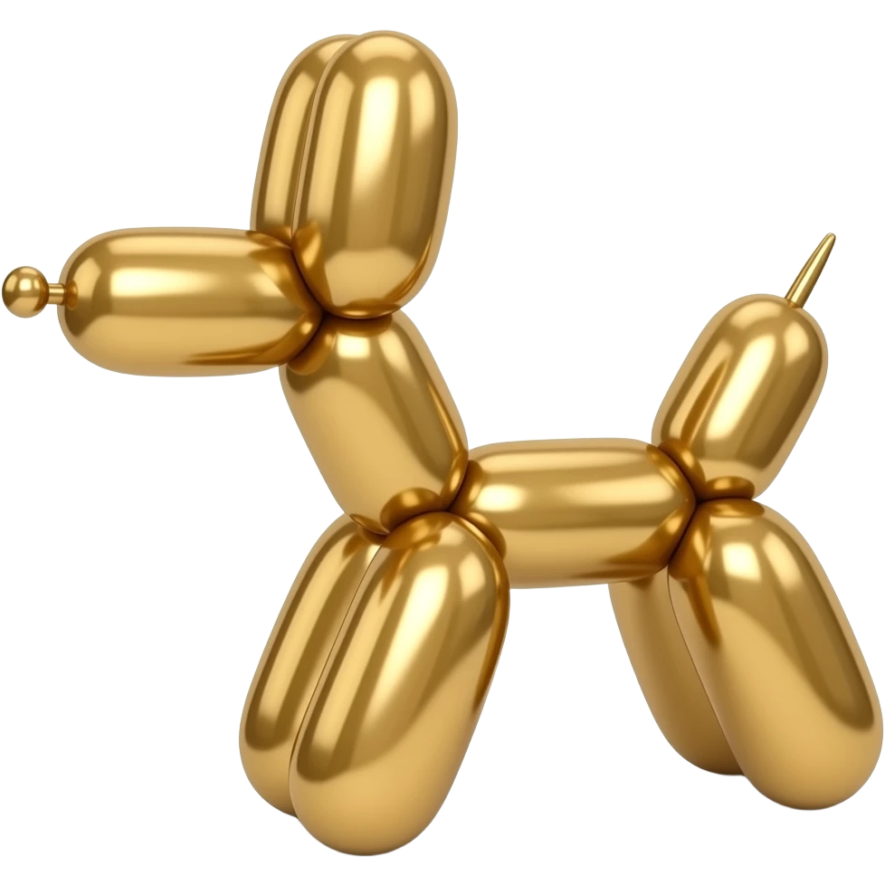 ​كلب بالون: مجسم لكلب مصنوع من البالونات بلون ذهبي معدني لامع. بدون تفاصيل الوجه أزل نقطة الأنف السوداء emoji