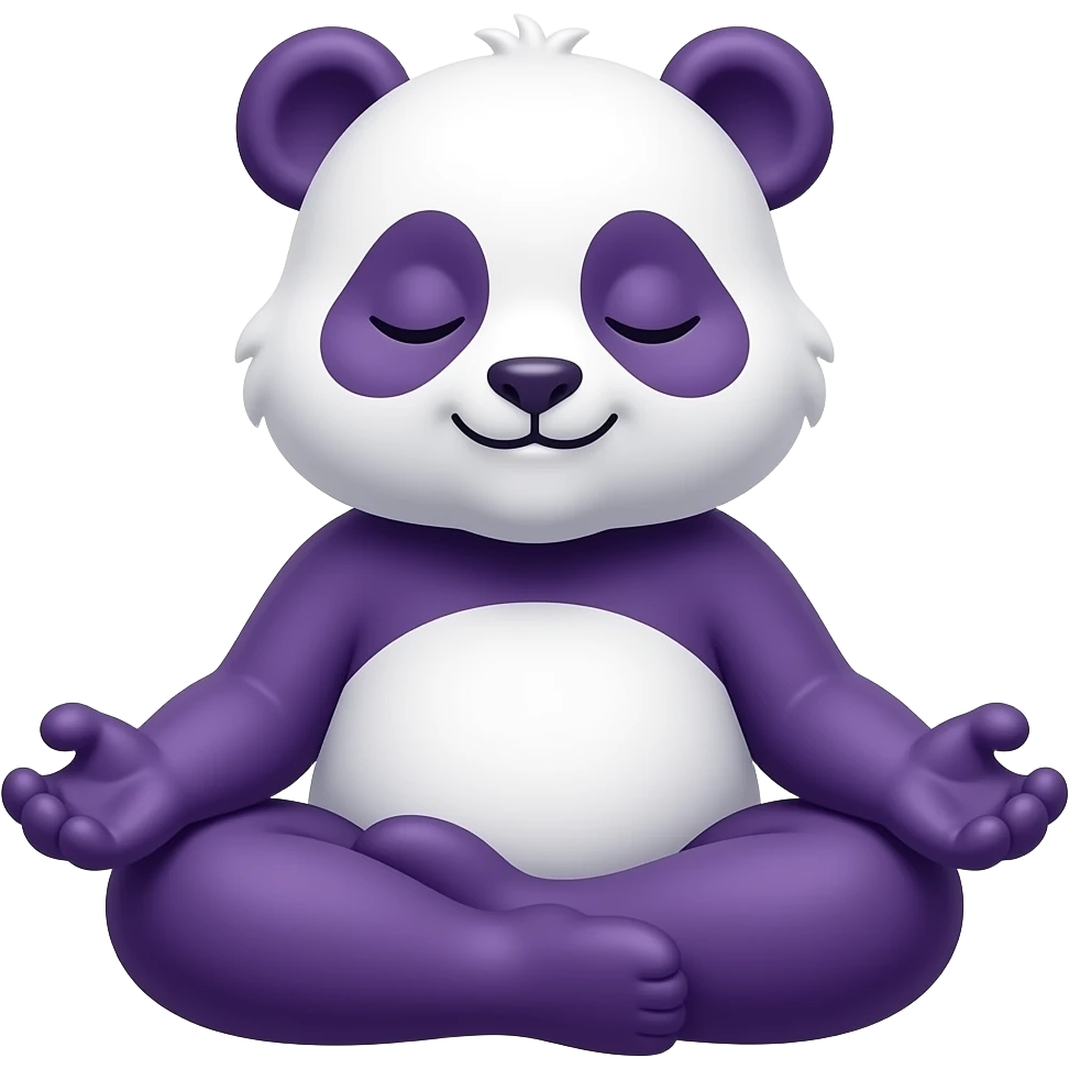 A purple panda sitting in a meditation pose with eyes closed and a peaceful expression. Clean vector lines, minimalist style, calming purple palette. emoji