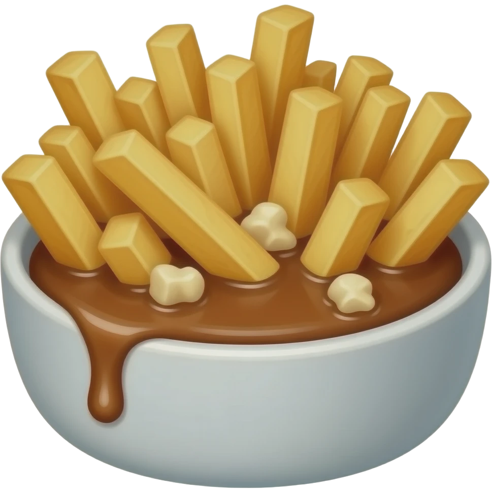 Bowl with fries and melted white cheese curds and brown gravy emoji