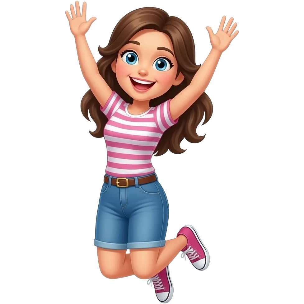 Jumping brunette lady excited emoji
