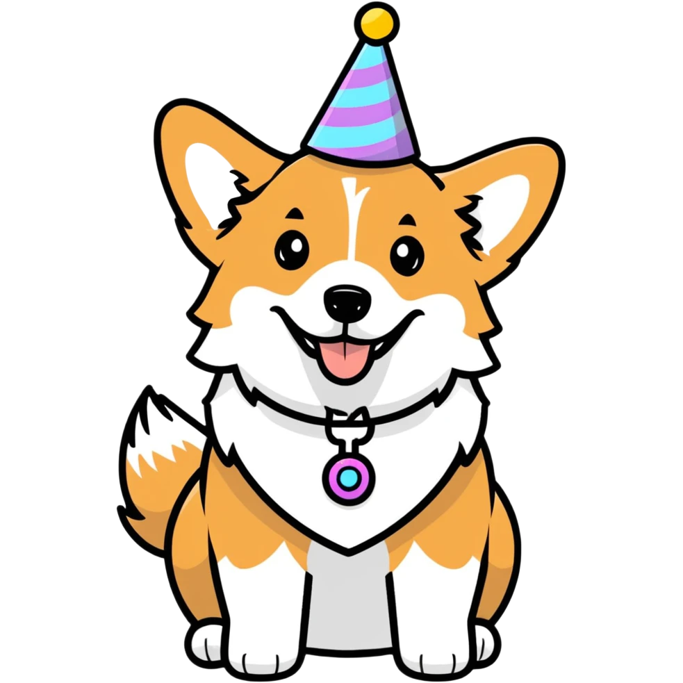 Corgi wearing birthday hat emoji