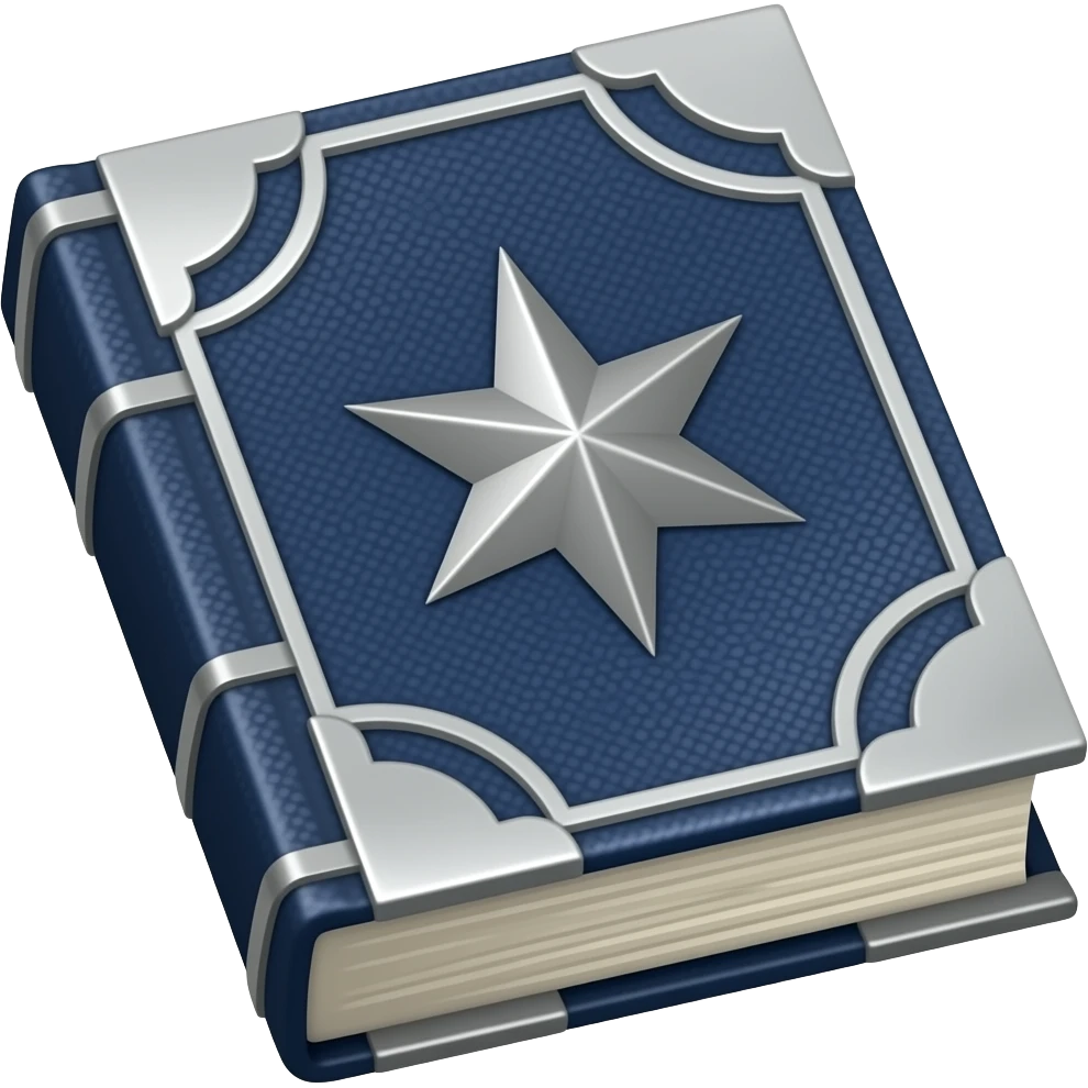 navy blue spellbook with silver four pointed star on cover emoji