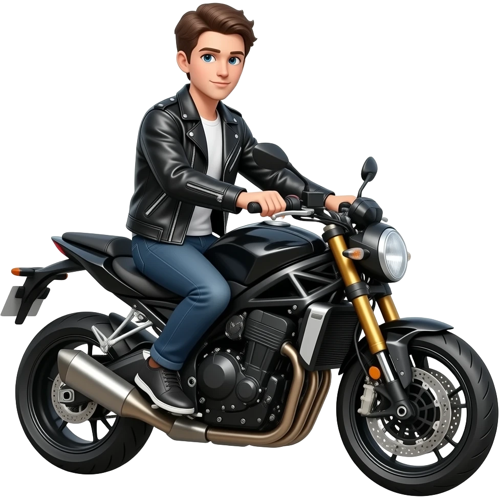 young white man on motorbike in leather jacket emoji