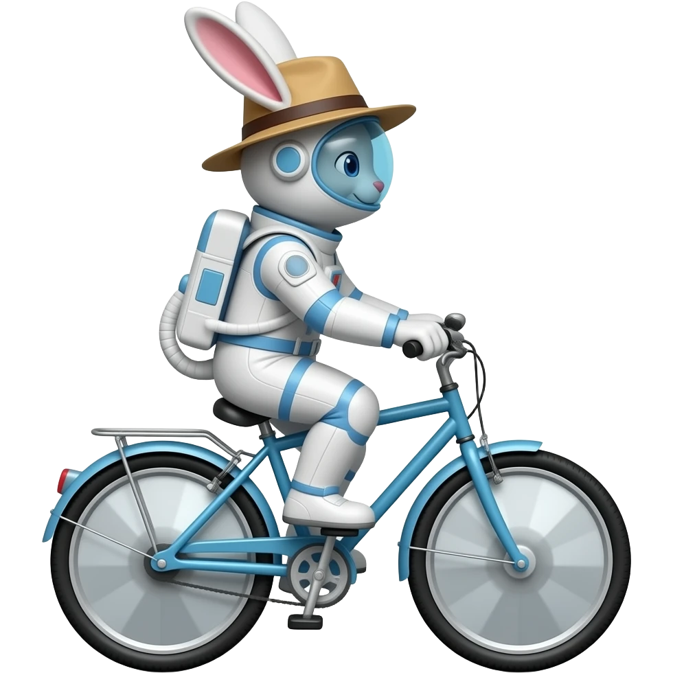 Space rabbit with hat on a bike emoji