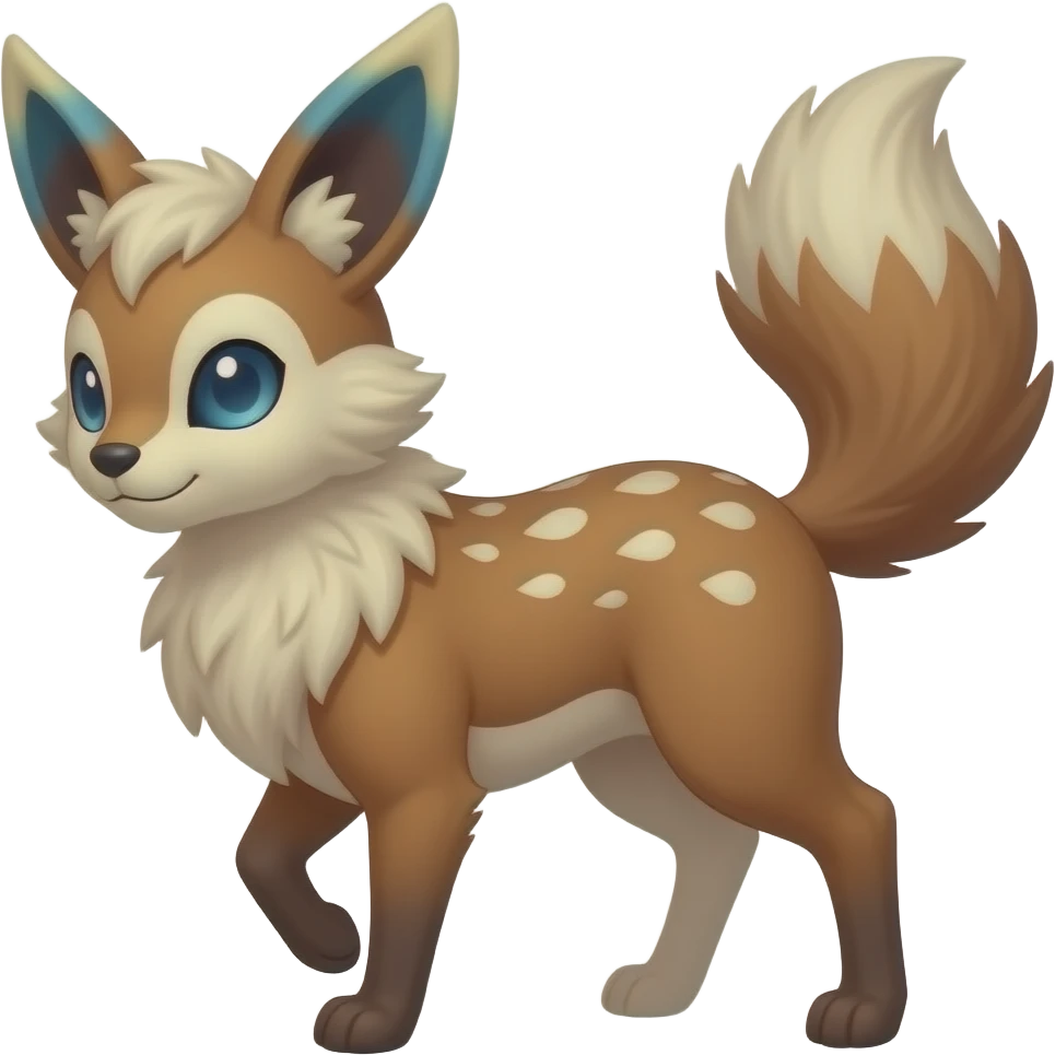 Sylveon-Leafeon-Vaporeon-Furret-Buneary-Jackalope-fusion-hybrid-animal-creature with tufted ears, tufted tail emoji