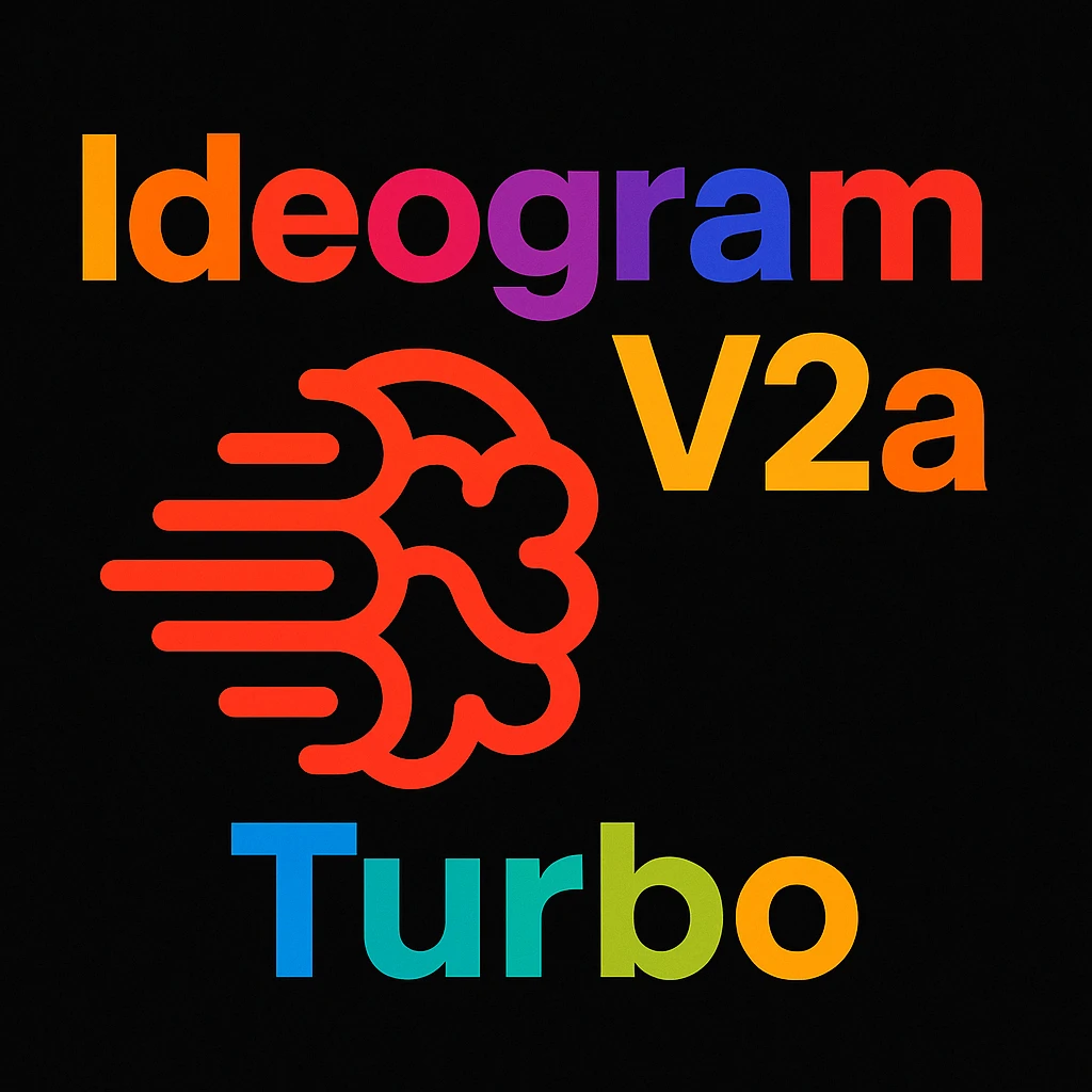 make a non gradient solid but colorful text of "Ideogram V2a Turbo", black background, add this logo too, make it good art for this emoji