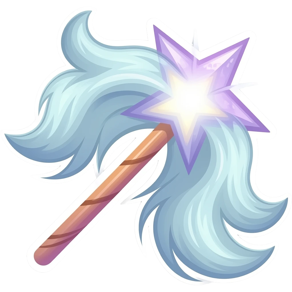 minimalistic sticker of magic wand, elegant thin strokes, pastel tones, clean vector design, no background, modern aesthetic, white outline emoji