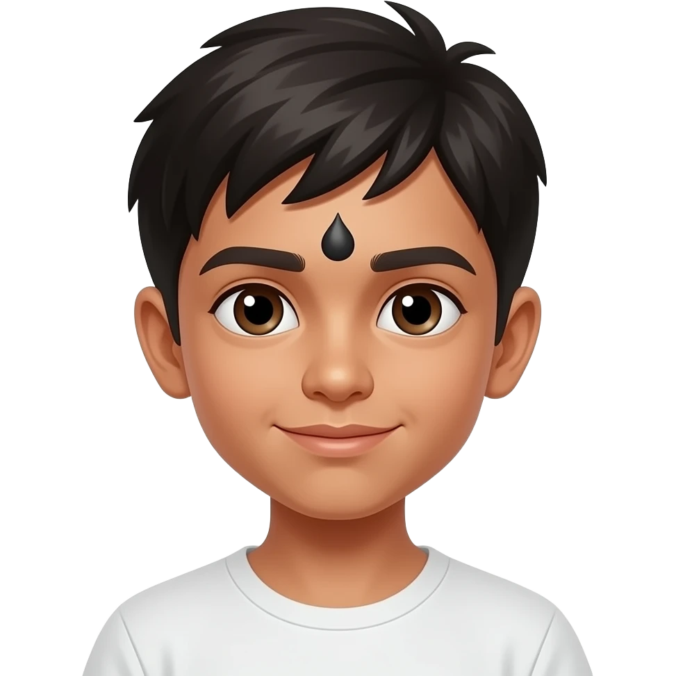 a boy with black tikka or bindi emoji