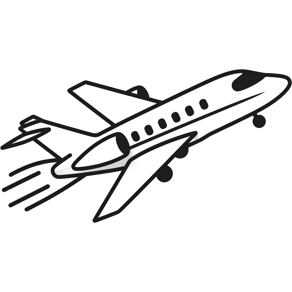 fineline private jet in takeoff black and white simple sideview outline one emoji