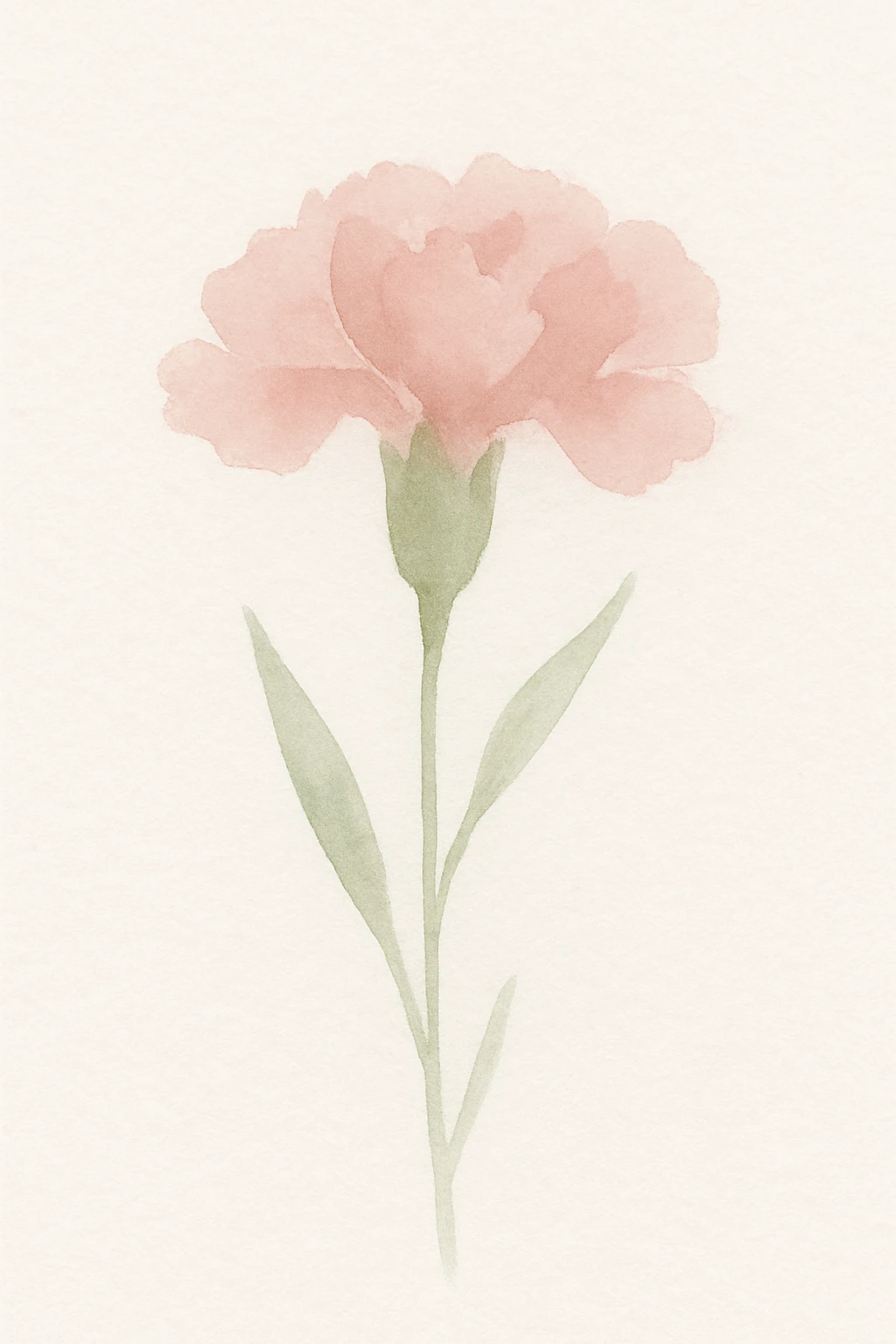 watercolor illustration of a carnation flower, soft pink and green, gentle brushstrokes emoji