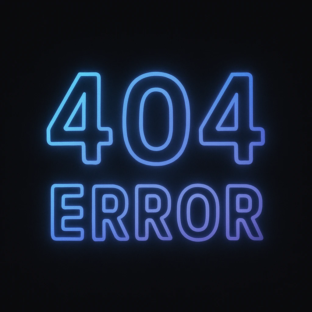 cryptic sci-fi inspired animated emoji of '404 error' with numbers fading in and out with soft blue and purple neon glow, dark background, smooth looping animation, bold lines, minimal design emoji