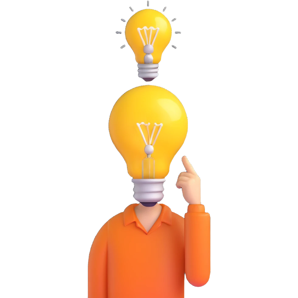 a man with a lightbulb above his head, thinking, 3D style emoji