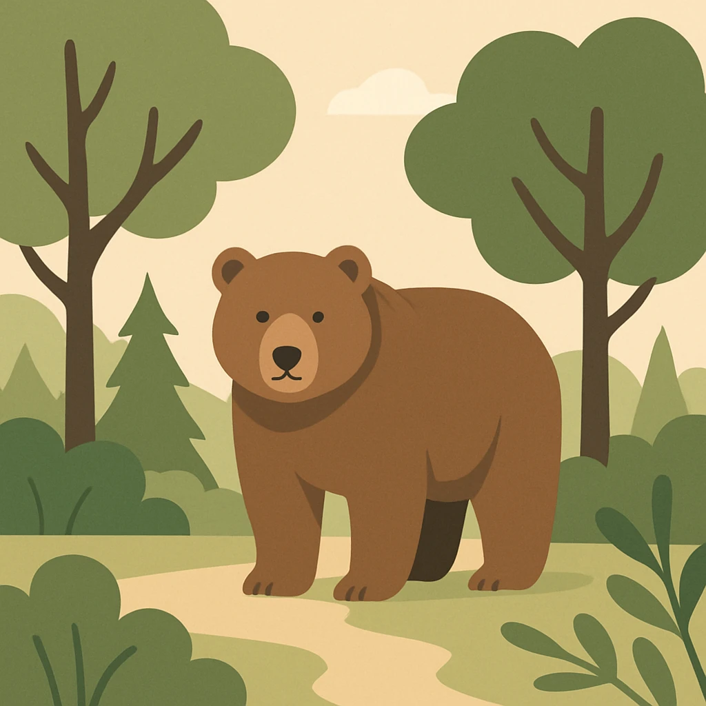 Flat design style grizzly bear in the forest emoji